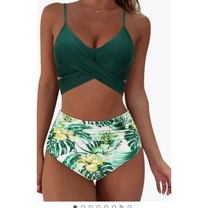 Tropical Green Wrap Bikini Set